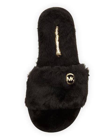 michael kors black fur slides